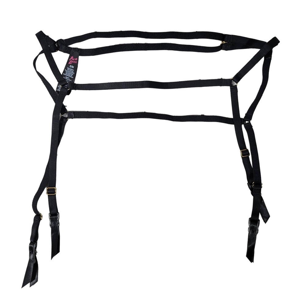 Pink Lipstick‎ Black Garter Harness Size S M Mesh Polyester Spandex Strappy